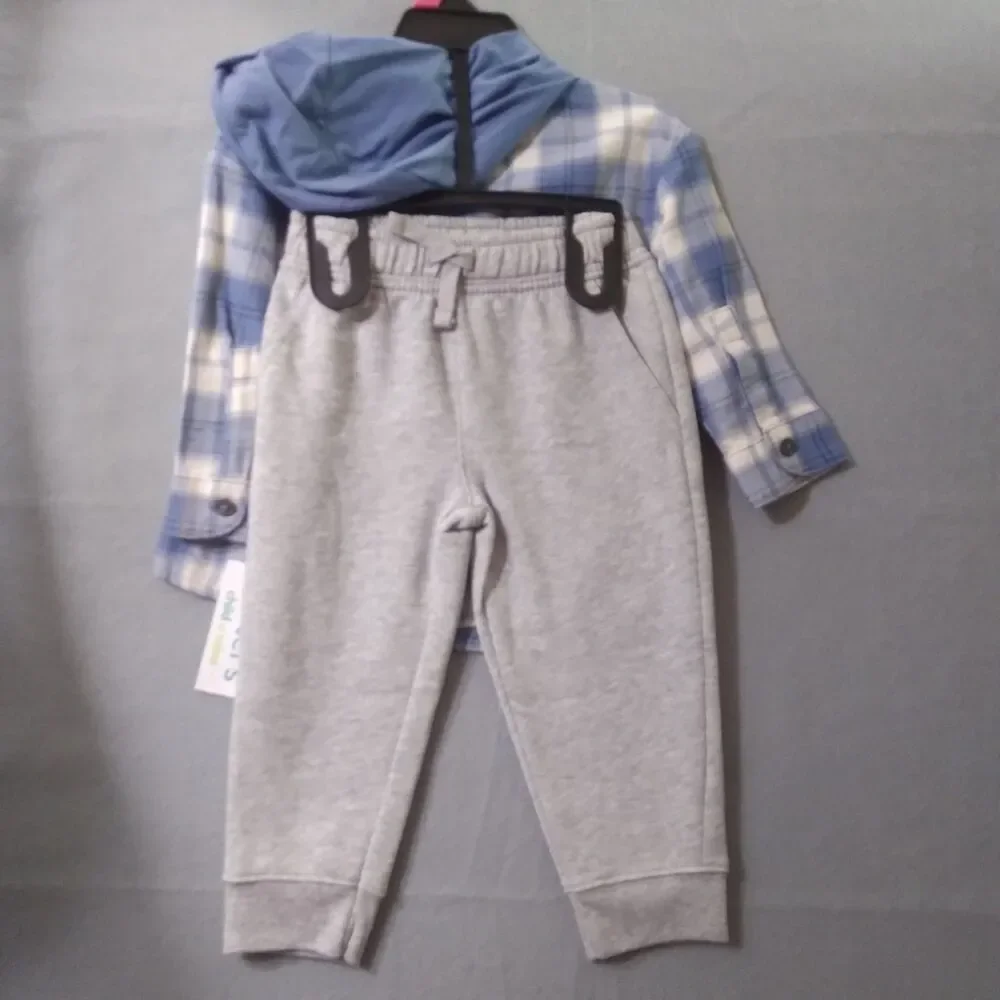 Carters Plaid Flannel Outfit Hooded Sweat Pants Blue Outdoors Play Fall Festival